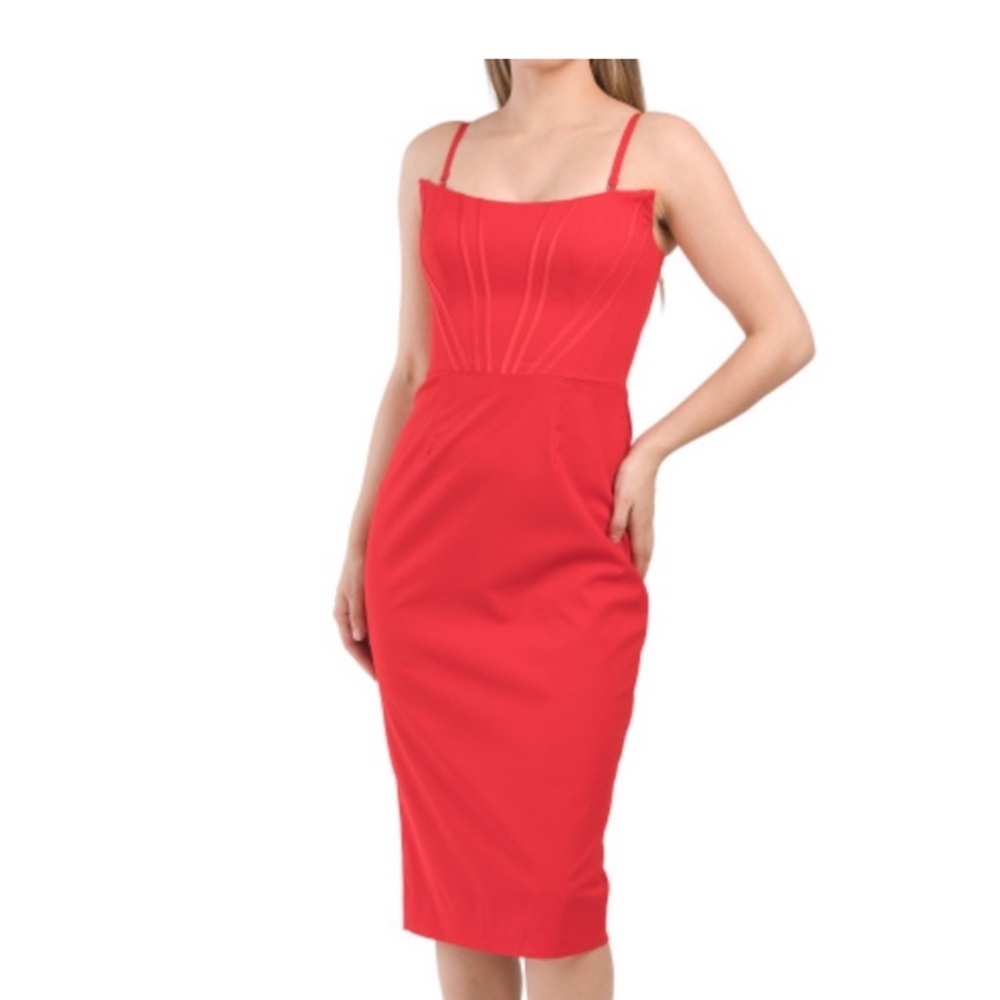 Red Sheath Midi Dress for Cocktail - Picture 6 of 7